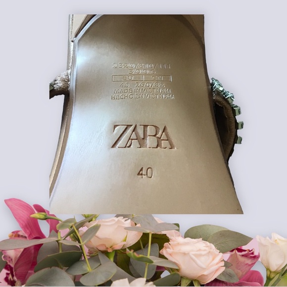 ZARA Slides 2 Strap Open Toe Silver Rhinestones 3” Heel - Picture 7 of 8